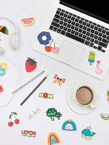 100Pcs Pink Camera Fresh Style Stickers, Fresh Healing Journal Style, Including Pink Cameras, Rainbows, Clouds, Hearts, Flowers, Whales, Unicorns, Cute Expression Elements, For Journal Collage, Water Bottle, Notebook, Storage Box, DIY Craft Decor - Multicolor - View 3