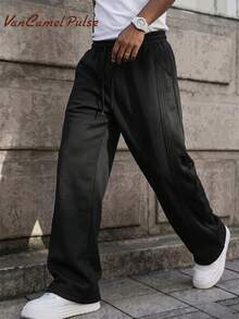 Vancamel Pulse Men's Drawstring Colorblock Outdoor Casual Long Pants, Versatile Loose Minimalist Comfortable Trousers - Black - View 2