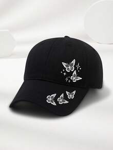 MAKEFGE 1pc Classic 6-Panel Baseball Cap - Butterfly & Star Print Pattern - Soft Crown Adjustable Sun Hat For Women & Girls, Daily Wear,Beach,Travel - A - View 2