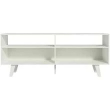 Mueble para TV Blanco Oslo, Rack para Pantalla de hasta 55 Pulgadas, 2 Puertas Abatibles, 3 Estantes Abiertos, Diseño Rectangular Contemporáneo en Madera de Ingeniería, para Sala de Estar y Almacenamiento Organizado - Blanco - Ver 4