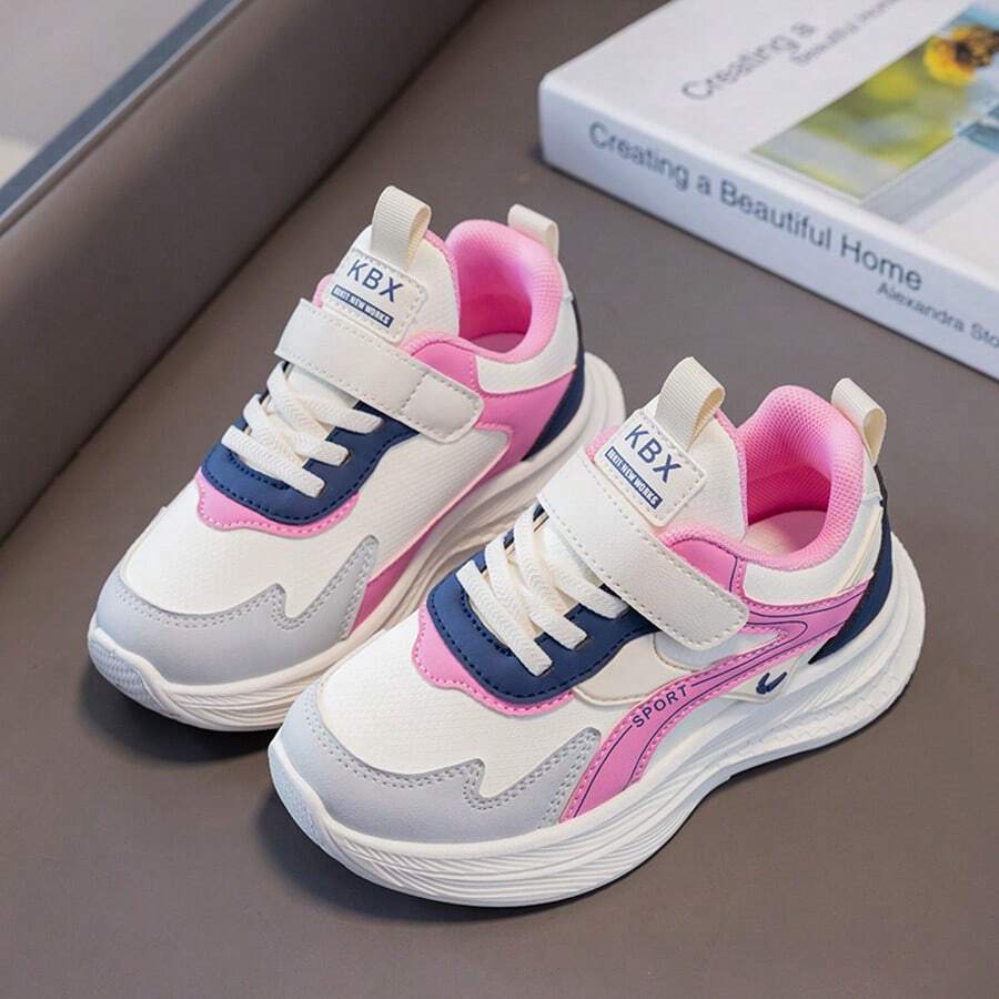 Kids Sneakers, Sporty Contrast Detail, Hook & Loop Closure, Versatile Footwear For Daily Strolls, Family Trips And Casual Gatherings - Pink - View 1
