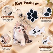 Custom Pet Paw Photo Keychain,Personalized Dog Cat Key Chain,Cute Bag Charm,Customized Pet Name Keychains,Customizable Christmas Gift For Pet Lovers - Multicolor - View 4