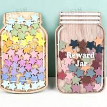 Wooden Star & Flower Reward Jar, Colorful Transparent Hollow Decorative Ornament, Positive Behavior Incentive Chart, Desktop Decor Reward Storage Container - one-size - View 4