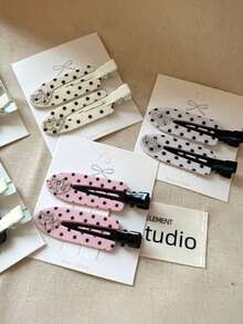 1/3/5pcs Cute Sweet Polka Dot Rhinestone Heart No-Crease Hair Clips, Minimalist Fashion, Suitable For Dates, Music Festivals Or Daily Wear - Multicolor - View 4
