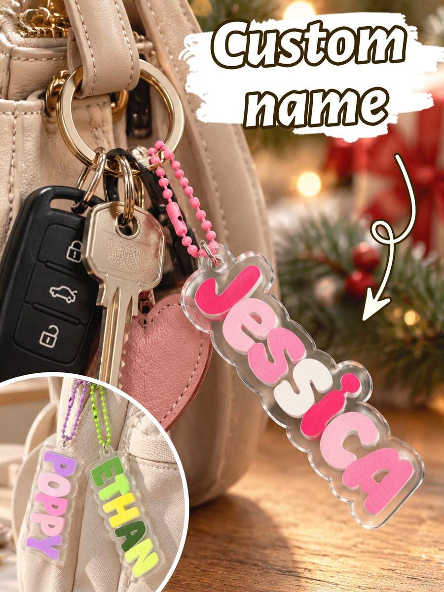Custom Colorblock Name Keychain,Personalized Pastel Letter Key Chain, Bag Charm,Customized Car Key Tag,Customizable Keychains,Christmas Gift - Multicolor - View 1