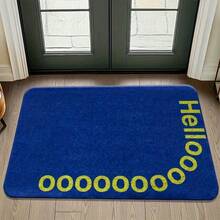 Velvet Welcome Mat, Blue Background With Yellow Hello Circle, Suitable For Entrance, Bathroom, Kitchen, Bedroom, Laundry Room, Room Decoration, Home, Suitable For Bedroom, Living Room, Entryway - Soft Washable Faux Cashmere Carpet, With Duck And Bird Pattern, Machine Washable Bohemian Style Carpet, Non-Slip Soft Round Carpet, Suitable For Bedroom, Living Room, Kitchen Home Decor - Multicolor - View 2