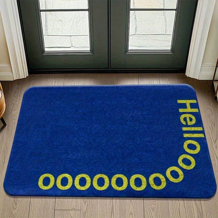 Velvet Welcome Mat, Blue Background With Yellow Hello Circle, Suitable For Entrance, Bathroom, Kitchen, Bedroom, Laundry Room, Room Decoration, Home, Suitable For Bedroom, Living Room, Entryway - Soft Washable Faux Cashmere Carpet, With Duck And Bird Pattern, Machine Washable Bohemian Style Carpet, Non-Slip Soft Round Carpet, Suitable For Bedroom, Living Room, Kitchen Home Decor