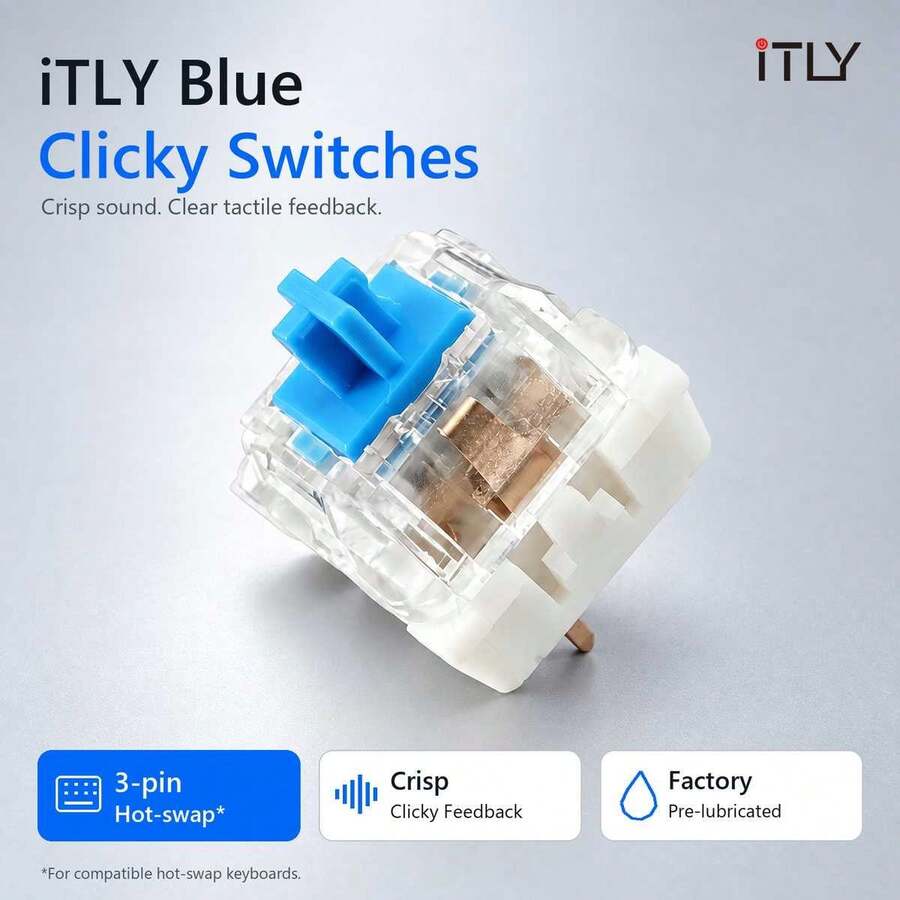 Clicky Blue Switch 3 Pin Hot Swap 30 50 70 90 100 110Pcs Mechanical ...