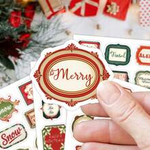50pcs/4sheets Vintage Christmas Word Stickers, Retro Holiday Labels, Festive Christmas Theme Vocabulary Stickers For Scrapbook, Planner, Gift Wrapping, Envelopes & DIY Crafts - Multicolor - View 5