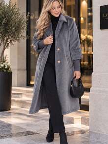 Women's  Long Elegan Faux Fur Coat - Grey - View 4