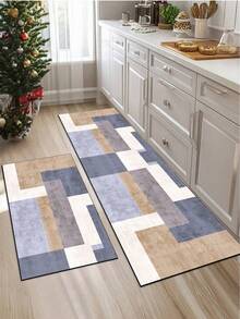 1 Pc Color Block Splicing Pattern Kitchen Mat, 3.5mm Soft Rubber That Is Easy To Clean. Suitable For Corridors, Bathrooms, Living Rooms, Outdoor Door Mats, And Toilets. Useable Throughout The Year And For Various Holidays. - Multicolor - View 9
