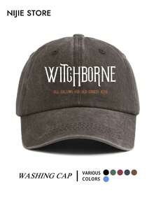 1pc Unisex Vintage Washed Baseball Cap With WITCHBORNE Graphic Print, Soft Comfortable Adjustable Classic Dad Hat, Outdoor Casual Wear Baseball Cap Suitable For Daily Use, Warm Windproof Hat, Perfect Halloween Gift For Friends - A - View 7