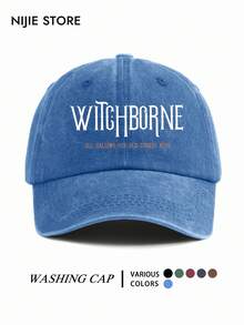 1pc Unisex Vintage Washed Baseball Cap With WITCHBORNE Graphic Print, Soft Comfortable Adjustable Classic Dad Hat, Outdoor Casual Wear Baseball Cap Suitable For Daily Use, Warm Windproof Hat, Perfect Halloween Gift For Friends - A - View 6