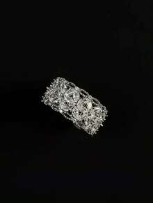 1pc Elegant Luxury Cubic Zirconia Flower Copper Alloy Open Ring, Suitable For Women's Ball And Party Wear - Silver - View 4