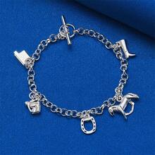 1pc 925 Silver-Plated Horse/Boot/Multi-Charm Bracelet – Fashionable Wedding Jewelry & Party Gift For Women - Silver - View 3