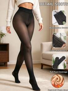 1 Pair Autumn/Winter Warm Tights,Shaping And Slimming Fleece-Lined Thermal Leggings Winter Thermal Base Layer, Suitable For Daily And Outdoor Wear - Clear - View 6