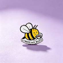 1pc Funny Bee Drinking Coffee Enamel Brooch, Personalized English Slogan Badge, Cute Insect Decorative Pin For Bags, Clothes, Versatile Gift Accessory - Multicolor - View 6