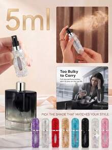 1pc Luxury Sparkling Rhinestone Perfume Spray Bottle 5ml Refillable Travel Mini Spray Bottle Leak-Proof Vacuum Press Perfume Cosmetic Sample Dispenser Bottle Suitable For Pocket And Handbag - Multicolor - View 2
