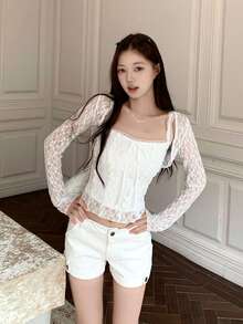 Elegant Lace Camisole Tank Top 2 Pieces Set - White - View 2