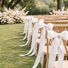 20pcs/Set Romantic Wedding Chair Back Ribbon Decor (Bow Needs To Be Tied Manually), Pre-Tied Ribbon Chair Back Decoration, Elegant Wedding Ceremony - Multicolor - View 2
