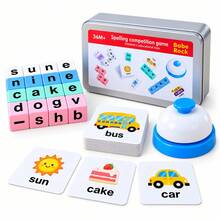 Fun English Word Battle Board Game! Quickly Rotate Letters On Picture Cards, Spell Words With Building Blocks, And Use The Buzzer To Add Competitive Fun. Exquisite Iron Box For Easy Storage And Portability. Helps Children Recognize English Letters And Practice Word Spelling, Suitable For Multi-Player Family Battle, A Great Early Education Intellectual Toy Gift. - Multicolor - View 12