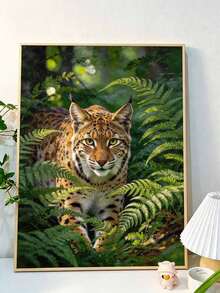 مجموعة الرسم بالأرقام DIY، لوحة زيتية على قماش للرسم على الجدران، غابة السرخس مع الوشق البري، ديكور منزلي وهدية - A - مشاهدة 3