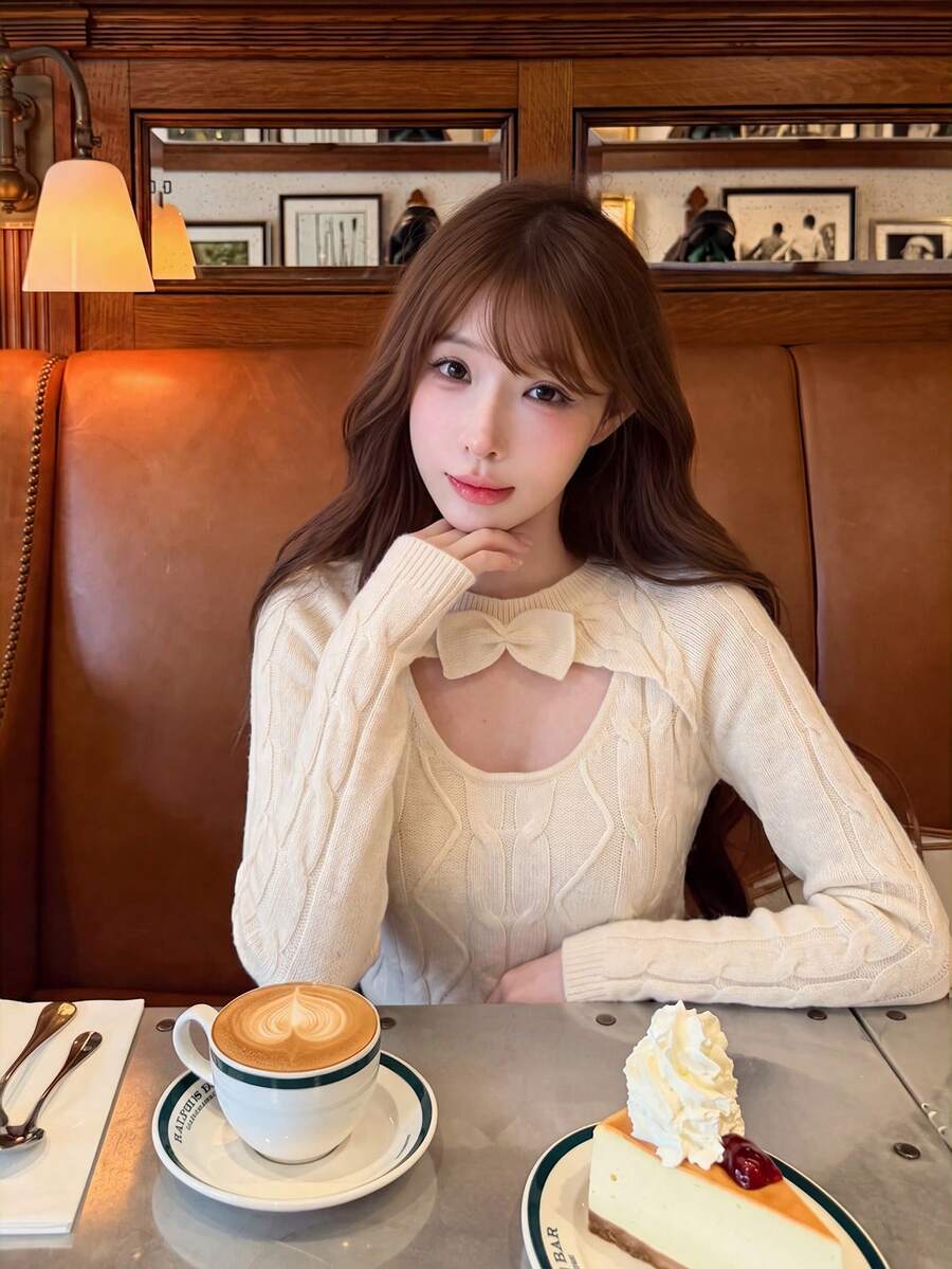 Sweater Rajut Kabel Gaya Korea yang Manis dan Imut, Leher Bulat, Lengan Panjang, untuk Wanita, Musim Gugur dan Musim Dingin, Lapisan Dalam, Lapisan Dasar, Pullover Seksi - Aprikot - View 1