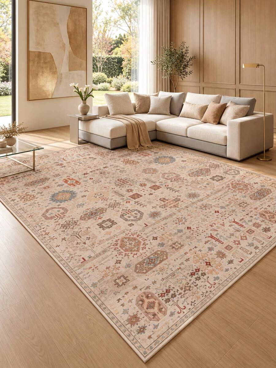 Pinkie Home - 1pc Vintage Print Bohem Living Room Rug Area Rug/Carpet/Bath Mat, Suitable For Bathroom, Kitchen, Entryway, Hallway, Bedside, Living Room, Bedroom, Machine Washable Rug, Home Decor - Mocha Brown - View 1