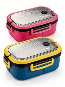 1pc Double-Layer Lunch Box With Utensils, Bento Box With Spoon And Fork, Microwave Lunch Box, Insulated Lunch Bag, 3-Compartment Food Storage Container Set - Multicolor - View 2