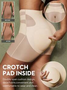1pc Women's Shaping Micro-Sculpting Butt Lift Tummy Control Safety Pants, Seamless Detachable Butt Pad Shaping Panties For Natural Peach Butt - Apricot - View 3