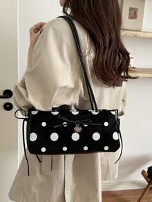 Niche Design Polka Dot Underarm Bag Korean Style Fresh Versatile Sweet Shoulder Bag Premium Handbag For Women - Black - View 4