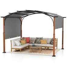 Lifezeal 10 X 12 FT Outdoor Retractable Pergola With Retractable Canopy Wood Looking Posts Beige/Gray - Grey - View 8