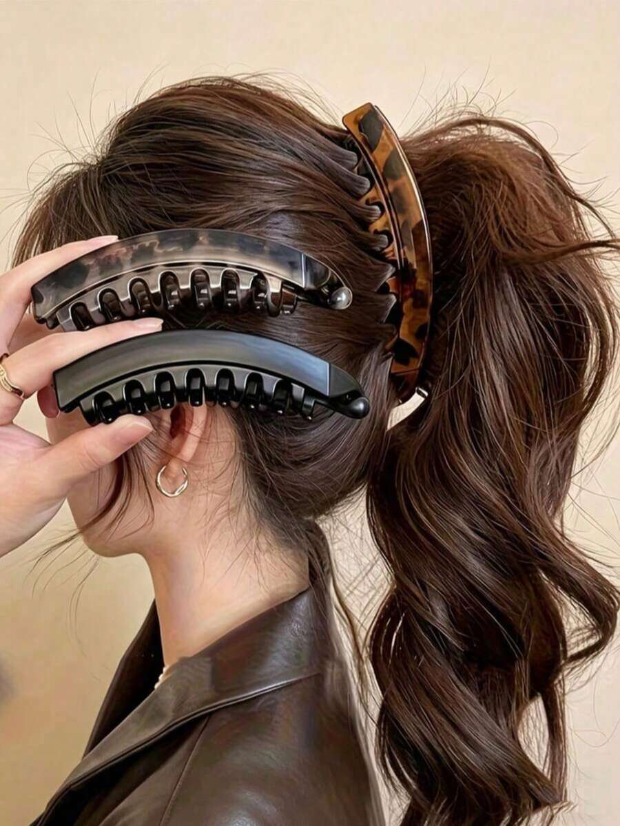 2pcs Large Vertical Banana Hair Clip With Back Comb,Non-Slip Women's ...