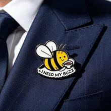 1pc Funny Bee Drinking Coffee Enamel Brooch, Personalized English Slogan Badge, Cute Insect Decorative Pin For Bags, Clothes, Versatile Gift Accessory - Multicolor - View 2