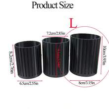 3/1pc Luxury Vertical Stripe Makeup Brush Holder, Black Desktop Multi-Function Pen Holder, Bathroom Toothbrush & Toothpaste Storage Rack, Vanity Makeup & Hair Tool Storage Bucket, Cosmetic Storage Box, Perfect Choice For Makeup Lovers, Home Decor Item - Black - View 14