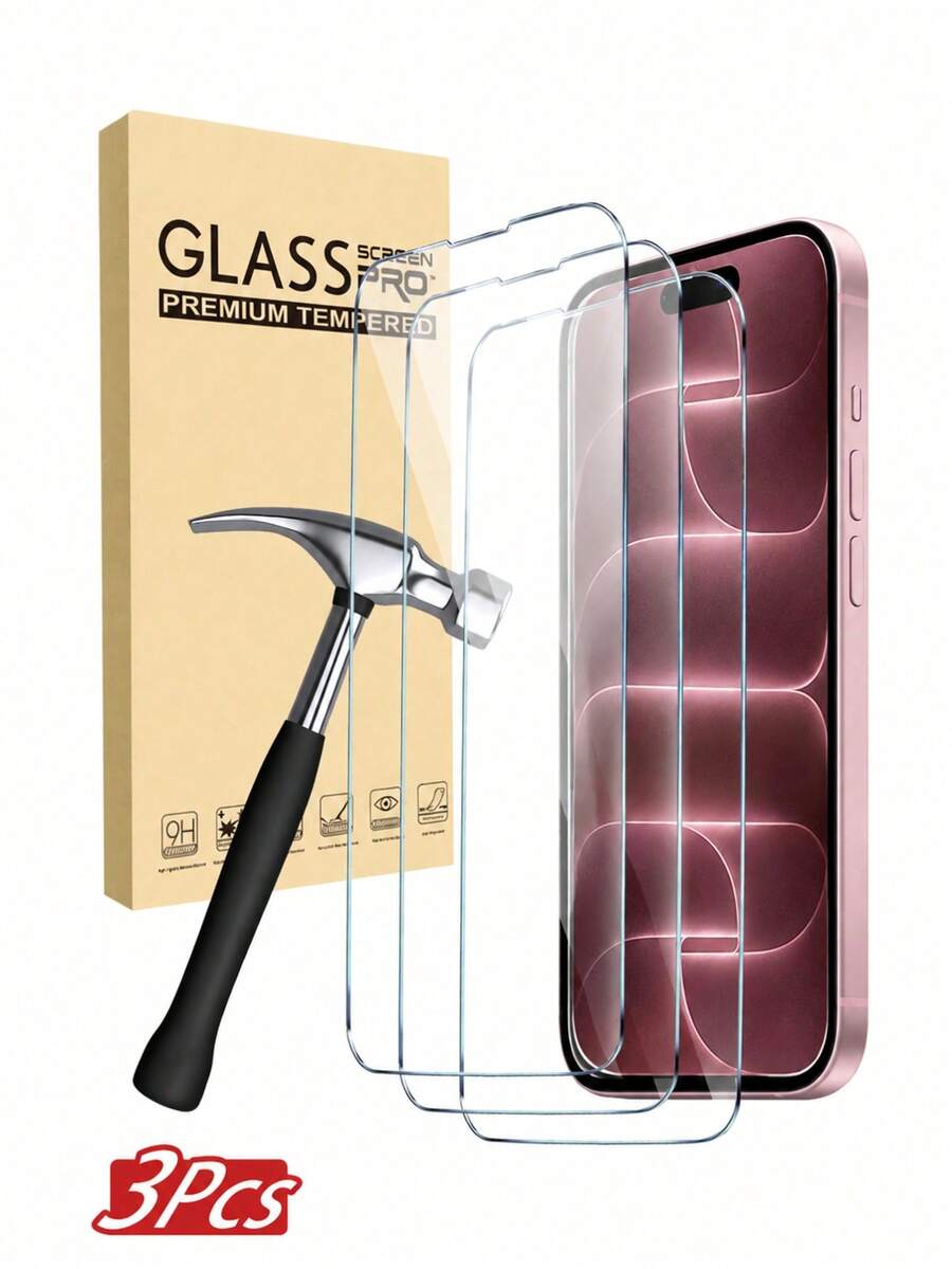 3pcs/Set High Definition Tempered Glass Screen Protector, Compatible With IPhone 18Pro/18Pro Max/17/17Pro/17Pro Max/16/15/14/13/12/11 Pro Max, Also Compatible With IPhone 7/8 Plus/X/XS Max/XR - 9H Hardness, High Definition Anti-Scratch (Non-Full Screen) - Clear - View 1