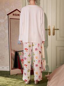 Gongdie Disney Women's Cartoon Print Long Sleeve Top And Pants Pajama Set - White - View 7