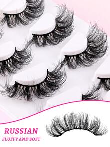 4 Pairs 25mm Exaggerated Fluffy Faux Mink False Eyelashes, Thin Messy Dense Long Thick Russian Style Strip Lashes, Soft And Reusable, Suitable For Party Stage Cosplay Eye Makeup - Thick and Curly - View 3