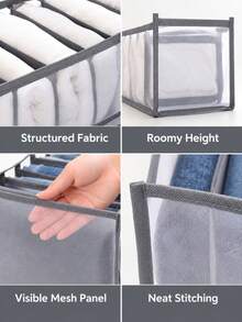 1pc Closet Clothes Storage Box, Multi-Compartment Mesh Storage Bin With Handle, Washable Drawer Divider Organizer Basket, Suitable For Jeans, T-Shirts, Closet Shelves - Multiple Styles and Colors - View 4