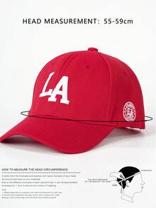 1pc Embroidered LA Baseball Cap, Outdoor Adjustable Sun Protection Casual Hat, Suitable For Spring/Autumn Travel, Beach Vacation, Men's Sun Hat, Y2K Style Youth Cap - Red - View 3