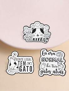Cute Cat Mum Quote Enamel Brooch, "I Was Normal Three Cats Ago" Funny Badge, Black White Cat Pin Set For Cat Lovers Backpack Jacket Hat - Multicolor - View 4