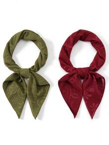 2pcs Thin Bandana Sun Embossed Square Headscarf - Army Green + Red - View 1