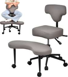 Meditationsstuhl, Bürostuhl mit gekreuzten Beinen und Rollen, höhen- und winkelverstellbarer Sitz mit Lendenwirbelstütze für sitzende Büroangestellte, Erwachsene, für Menschen, die unruhig sind, für Yoga. - Braun - Übersicht 12