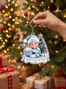Customized Baby's First Christmas Acrylic Keychain, Customized Baby Name Keychain, First Christmas Souvenir, Newborn Christmas Gift - Multicolor - View 7