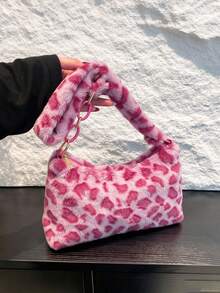 1pc Pink Leopard Print Faux Fur Large Capacity Y2K Vintage Style Underarm Bag Handbag Shoulder Bag For Autumn/Winter Daily Party Streetwear - Multicolor - View 11