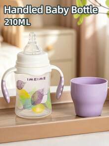 1PC 210ML Wide Mouth PP Baby Bottle, Soft Silicone Nipple Anti-Colic Anti-Choke, Heat Resistant & Drop-Proof, With Handle And Precise Scale, For Newborns, Infants, Babies, Drinking Milk And Water - Purple Version - View 1