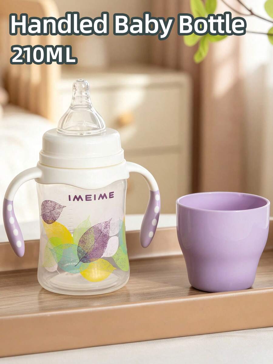 1PC 210ML Wide Mouth PP Baby Bottle, Soft Silicone Nipple Anti-Colic Anti-Choke, Heat Resistant & Drop-Proof, With Handle And Precise Scale, For Newborns, Infants, Babies, Drinking Milk And Water - Purple Version - View 1