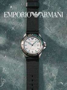 Armani Men's Quartz Wristwatch, Silver Rotating Bezel, Black Woven Fabric Strap, Silver Dial, Date Display, Suitable For Urban Business, Rugged Style Wrist Accessory - one-size - View 5