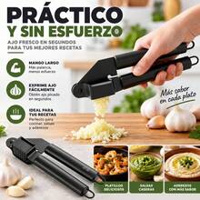Stainless Steel 430 Garlic Press 18.5x5cm, Manual Garlic Crusher With Long Ergonomic Handle, Professional Kitchen Tool For Mincing Garlic In Seconds - Black - View 2