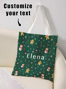 1pc Christmas Custom Canvas Tote Bag,Personalize With Your Name /Text,Large Lightweight Stylish Carryall For Travel Party Daily Shopping,Perfect Gift - Multicolor - View 2
